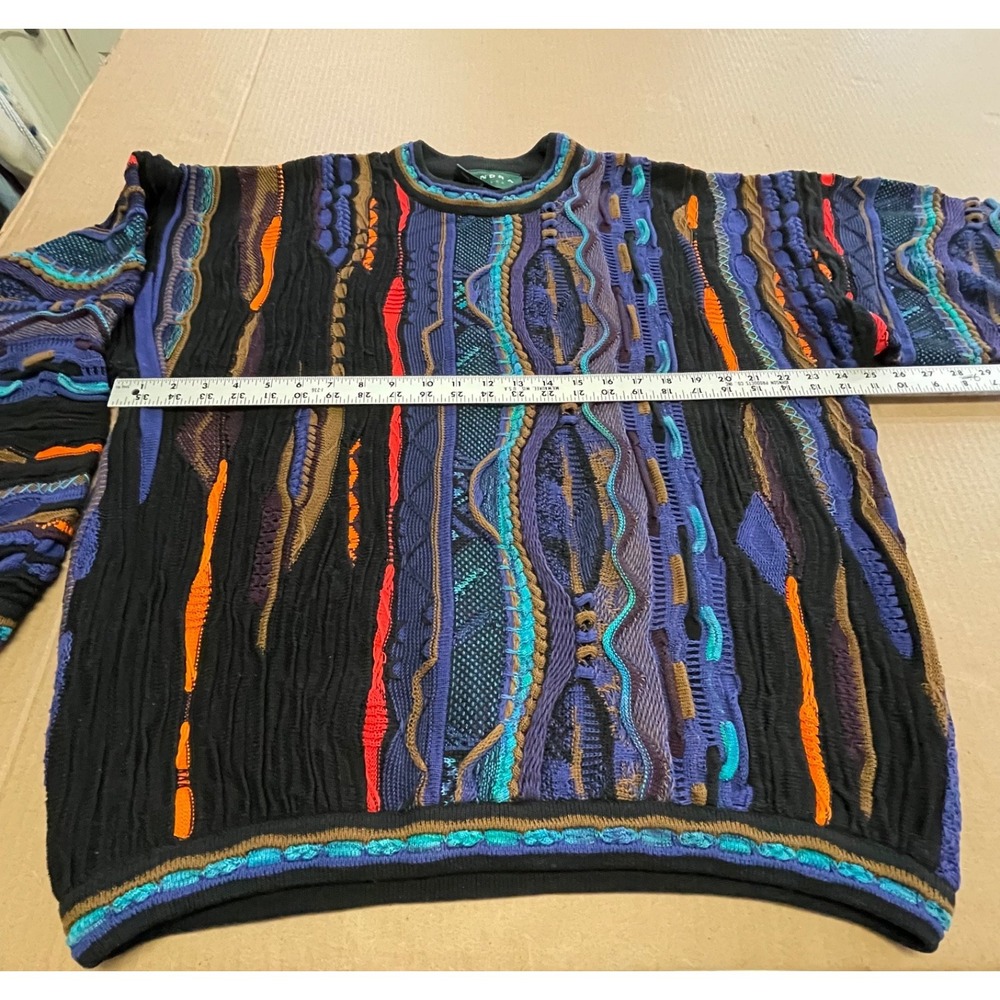 Vintage Tundra Men's Large Textured Sweater 3D Coogi Style Hip Hop Canada 90's - Picture 8 of 14